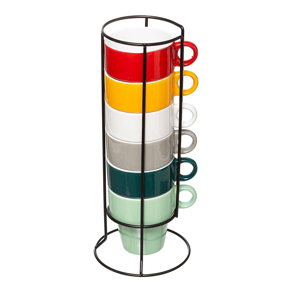 TAZAS COLORES SURTIDOS 6 uds + SOPORTE