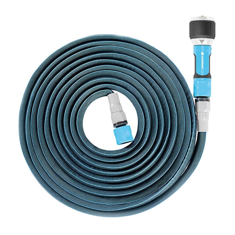 KIT MANGUERA EXTENSIBLE ZYGZAG 15 A 30 CON CONECTORES Y LANZA MULTI ERGO CELLFAST