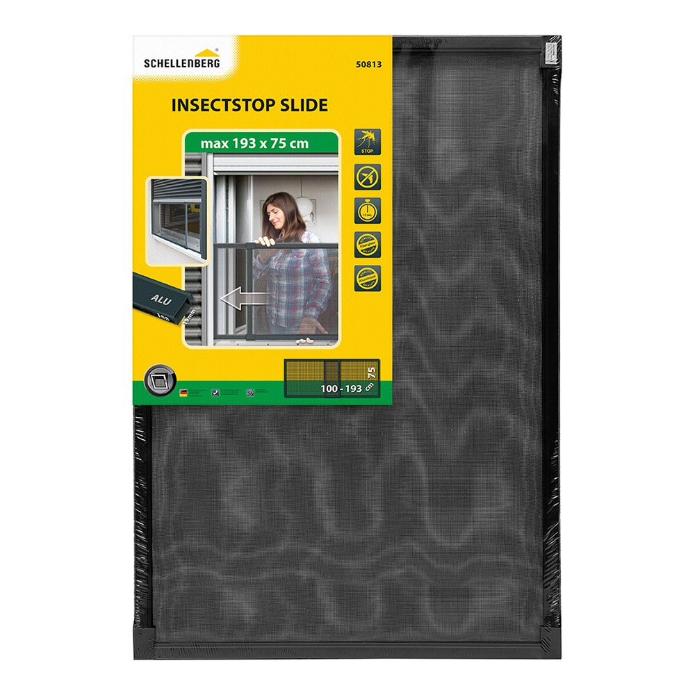 MOSQUITERA CON MARCO EXTENSIBLE, MALLA DE FIBRA DE VIDRIO, ANTRACITA, 100-193 x 75 cm