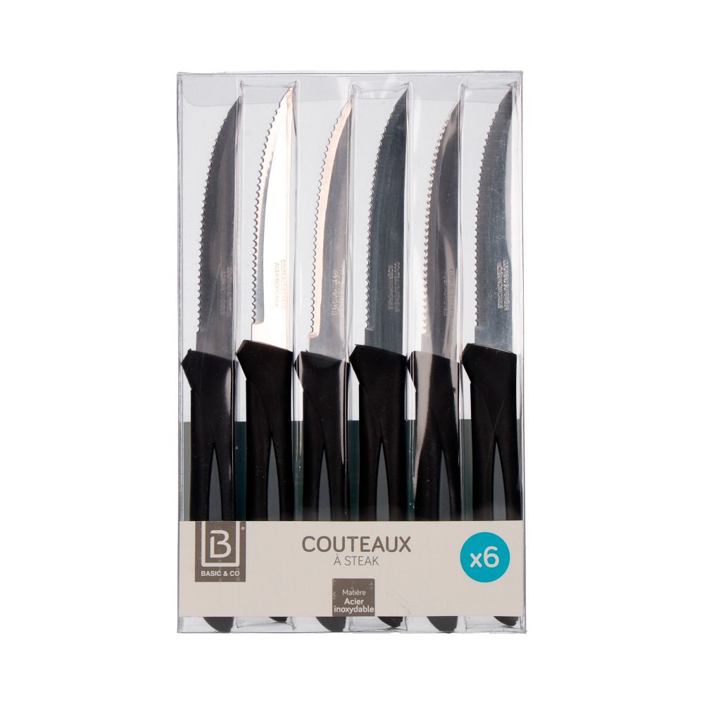 CUCHILLOS PARA CARNE INOXIDABLES 21 cm COLORES SURTIDOS 6 uds