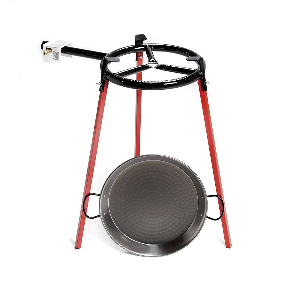 SET PAELLERA PULIDA Ø38 cm CON TRÍPODE Y QUEMADOR DE GAS 300 mm