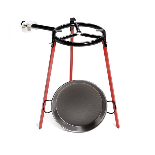 SET PAELLERA PULIDA Ø38 cm CON TRÍPODE Y QUEMADOR DE GAS 300 mm