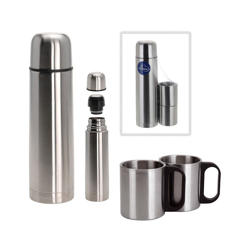 TERMO 1L CON 2 TAZAS INOXIDABLE