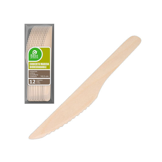 CUCHILLO DE MADERA 16,5 cm, BOLSA 12 uds