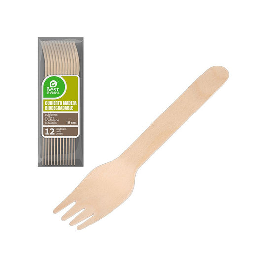 TENEDOR DE MADERA 16 cm, BOLSA 12 uds