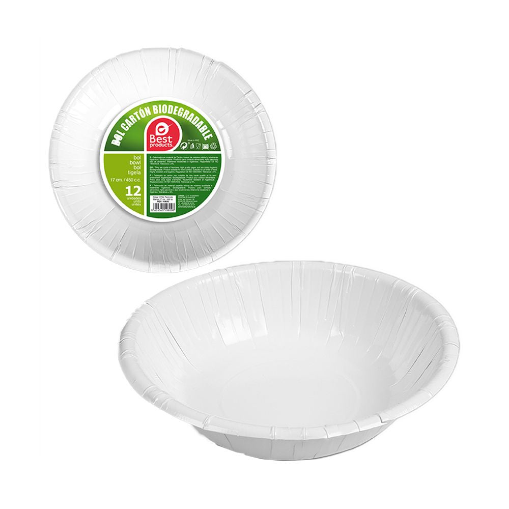 BOLS DE CARTÓN BLANCOS Ø17cm, 12 uds