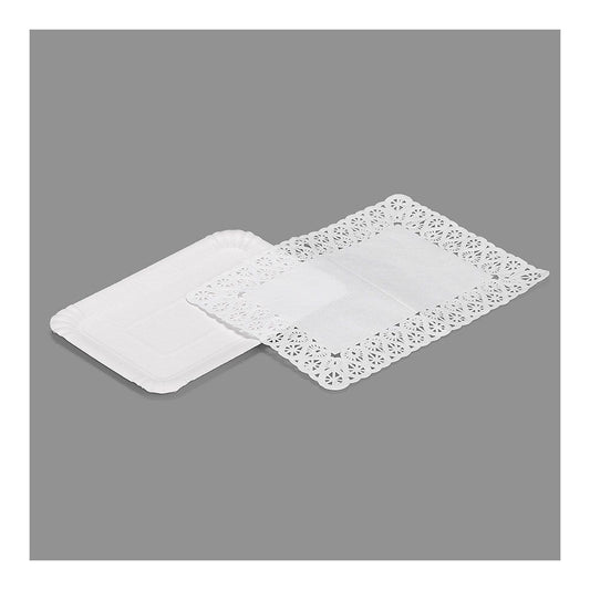 BANDEJA RECTANGULAR CON BLONDA COLOR BLANCO 14 x 21 cm, 4 uds