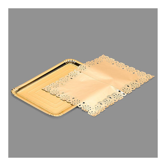 BANDEJA RECTANGULAR CON BLONDA ORO 25 x 34 cm