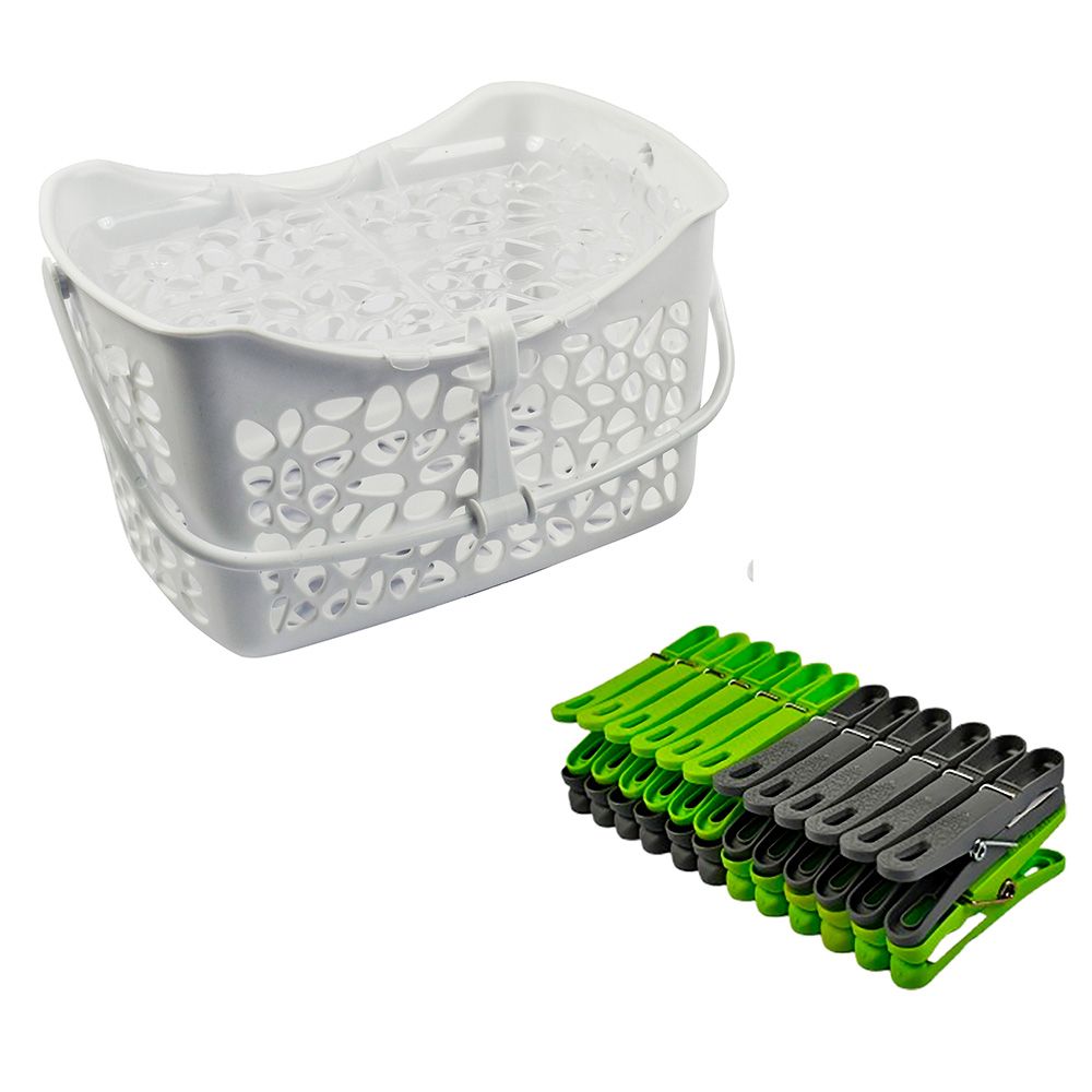 CESTO RIGIDO CON 24 PINZAS 19 x 14,5 x 11 cm