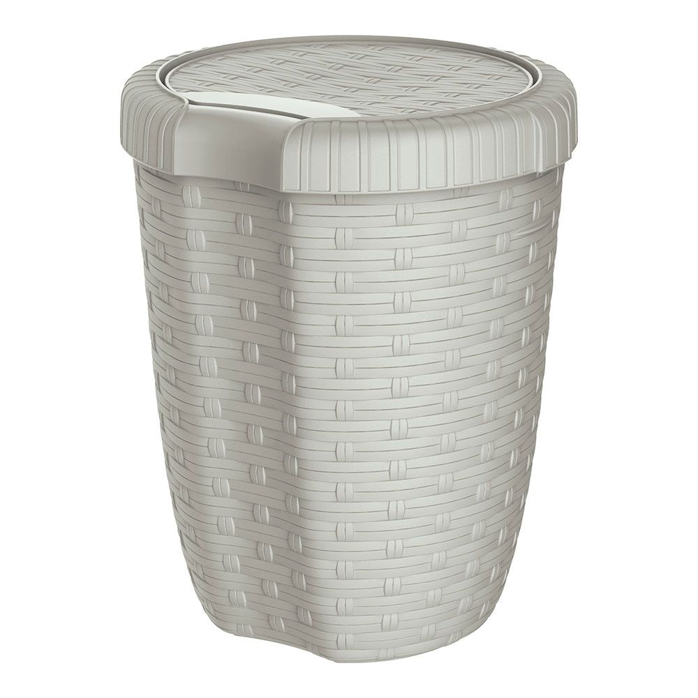 CESTO CON TAPA COLOR CREMA IMITACIÓN MIMBRE / RATTAN 8 l, Ø23 x 29 cm