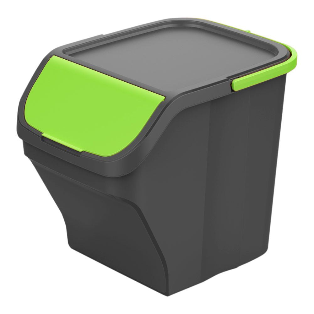 CUBO STACK´N SORT GRIS CON TAPA COLOR VERDE 30 x 40 x 34 cm  25 l