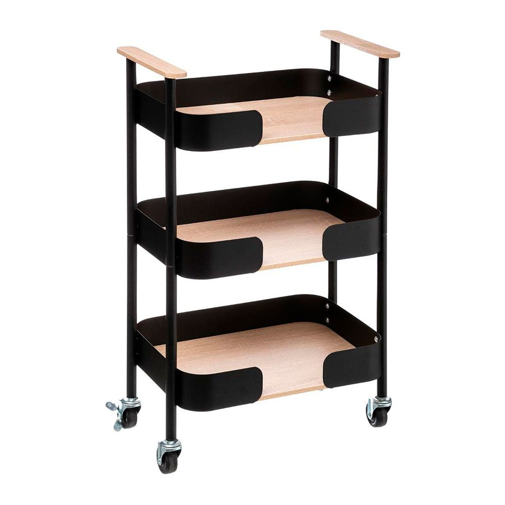CARRITO MULTIUSOS DE 3 PISOS, NEGRO; 45,5 x 28,5 x 75 cm