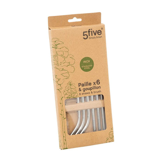 PAJITAS DE ACERO INOXIDABLE 6 uds CON CEPILLO DE LIMPIEZA