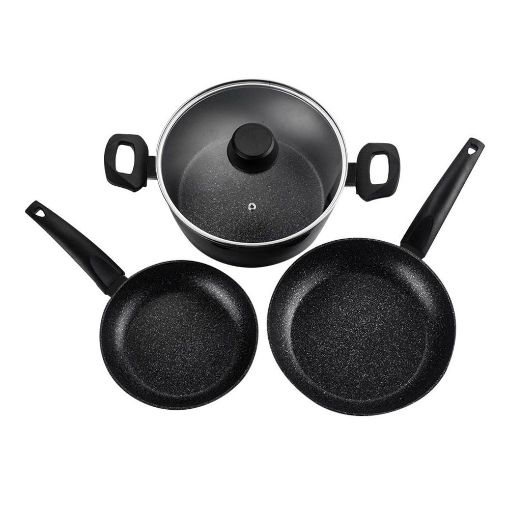 SET 2 SARTENES + 1 OLLA VIVANT NEGRA ALUMINIO, MEDIDAS: SARTENES Ø20 / Ø24 cm Y OLLA Ø24 cm