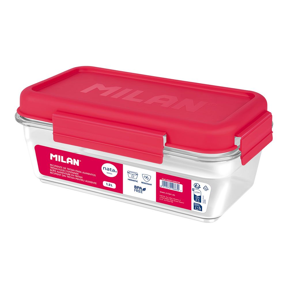 FIAMBRERA DE TRITÁN HERMÉTICA RECTANGULAR NATA® 624 ROSA 1,2 L