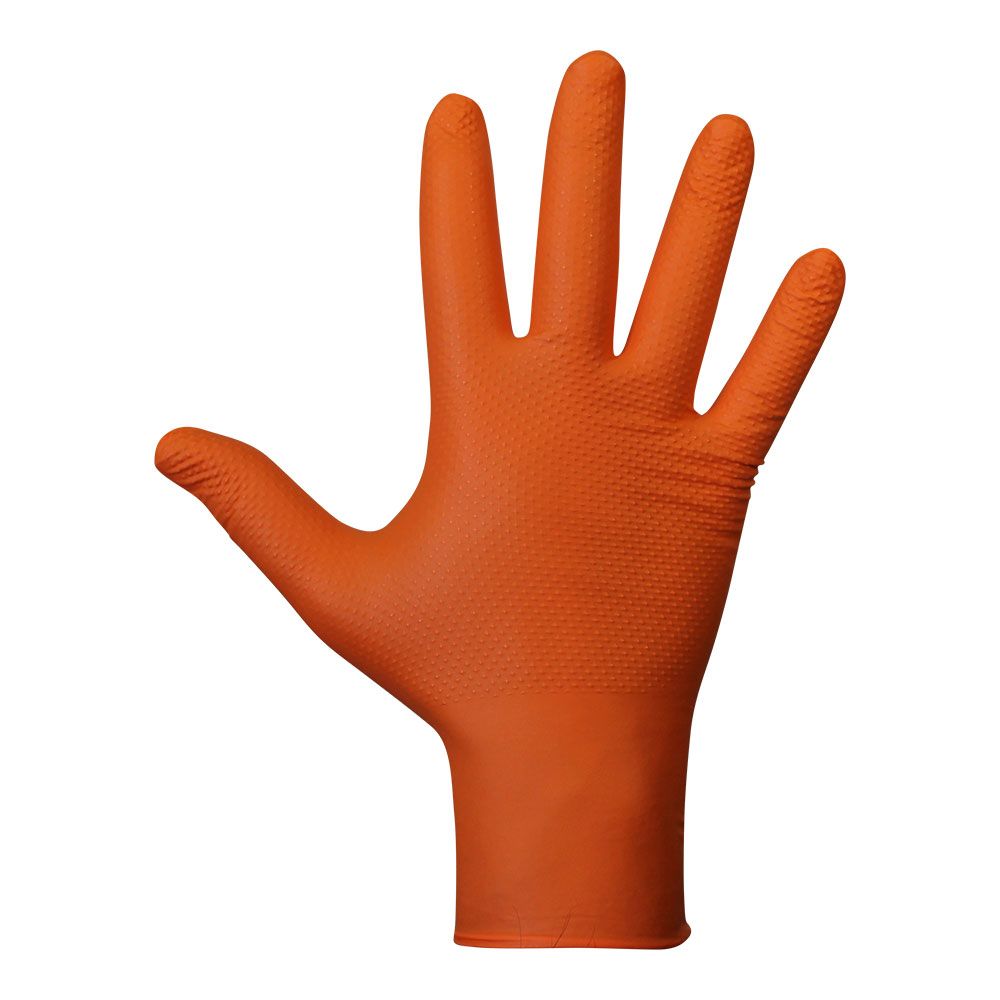 GUANTE NITRILO, SIN POLVO, DESECHABLE, DIAMANTADO, NARANJA, T-08, CAJA 50 uds