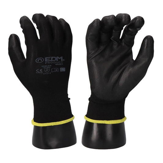 GUANTE POLIÉSTER CON PALMA POLIURETANO, KEEP SAFE®, NEGRO, T-10