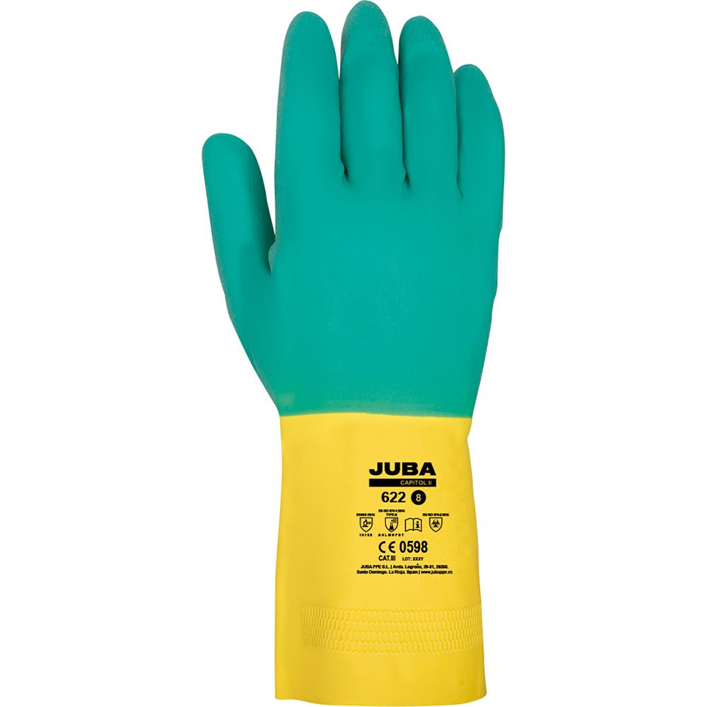GUANTE LÁTEX, FLOCADO INTERIOR ALGODÓN, BICOLOR, T-06