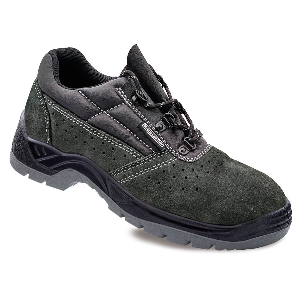 ZAPATOS DE SEGURIDAD PIEL SERRAJE PERFORADA GRIS OSCURO S1P SRC TALLA 46