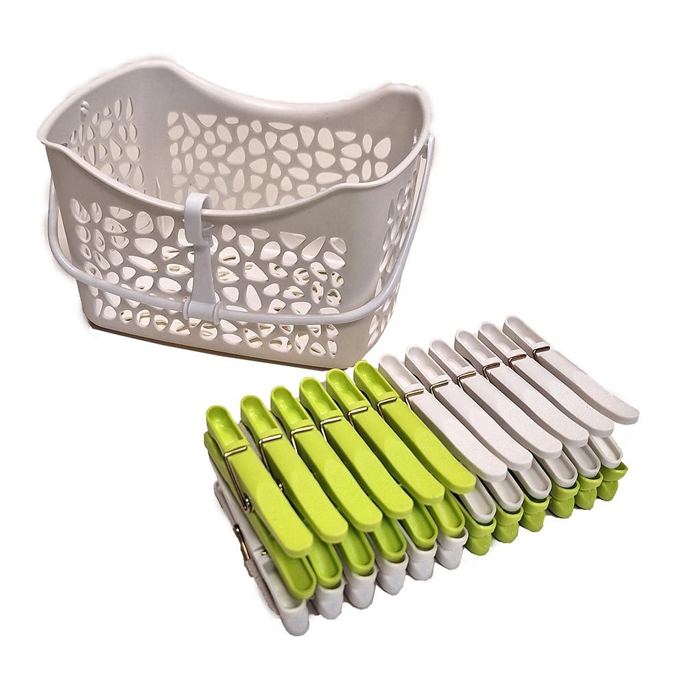 CESTO RIGIDO CON 24 PINZAS 22 x 13 x 12 cm