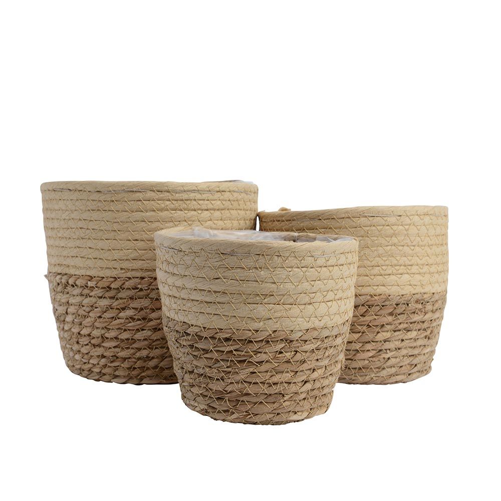 CUBRE MACETERO DE CUERDA DE YUTE BICOLOR, SET DE 3 PÌEZAS