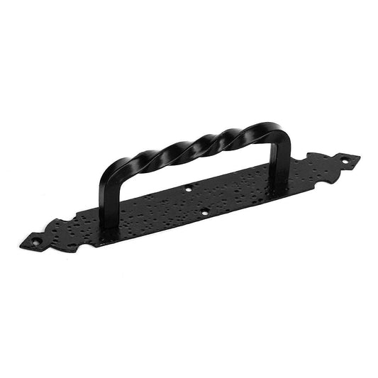 TIRADOR DE PUERTA CON PLACA 275 mm. HIERRO FORJA NEGRO
