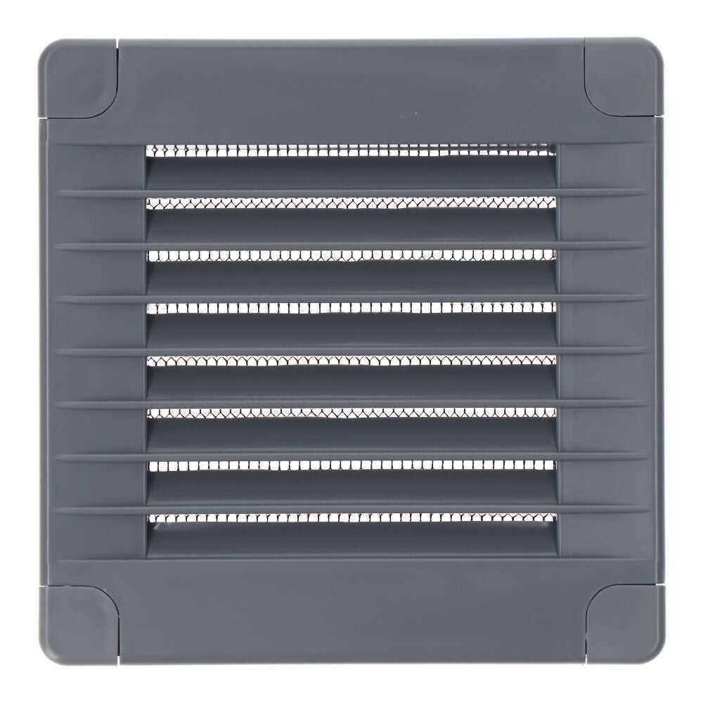 REJILLA VENTILACIÓN CUADRADA CON TAPONES Y MOSQUITERA 100x100x7mm ABS GRIS