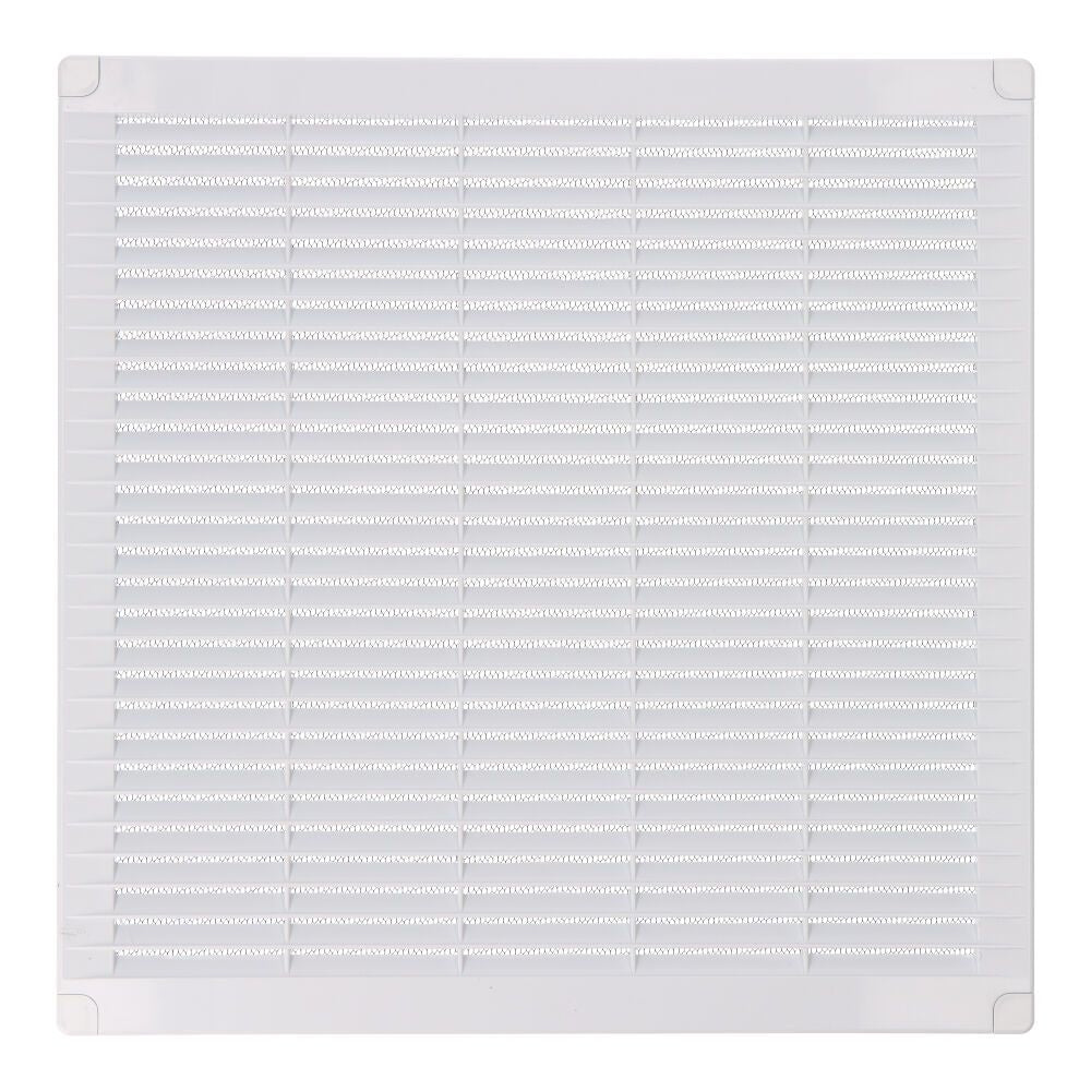 REJILLA VENTILACIÓN CUADRADA CON TAPONES Y MOSQUITERA 300x300x7mm ABS BLANCA