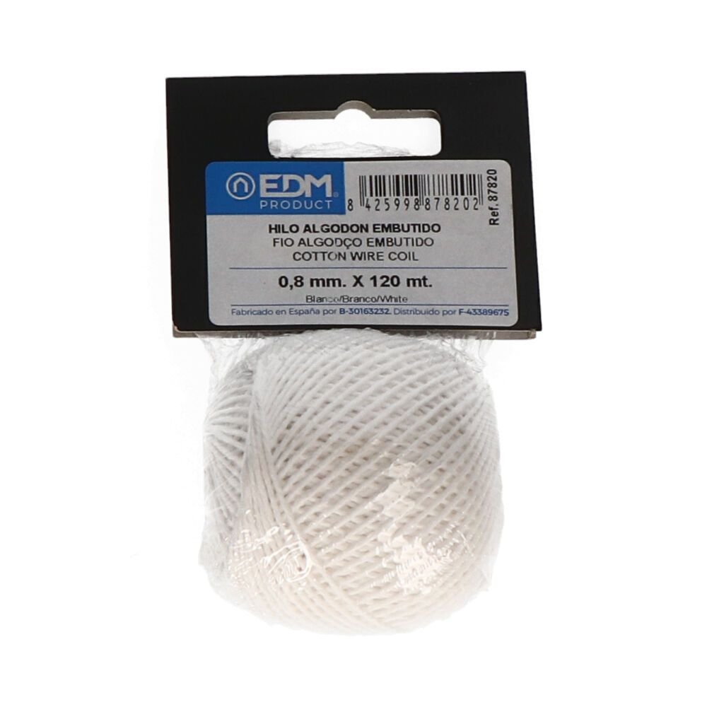 HILO ALGODÓN EMBUTIDO BLANCO CALIBRE 0,8 mm x 120 m
