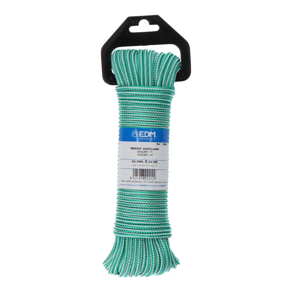 CORDÓN TRENZADA POLIPROPILENO VERDE / BLANCO, CALIBRE 4,5 mm x 10 m