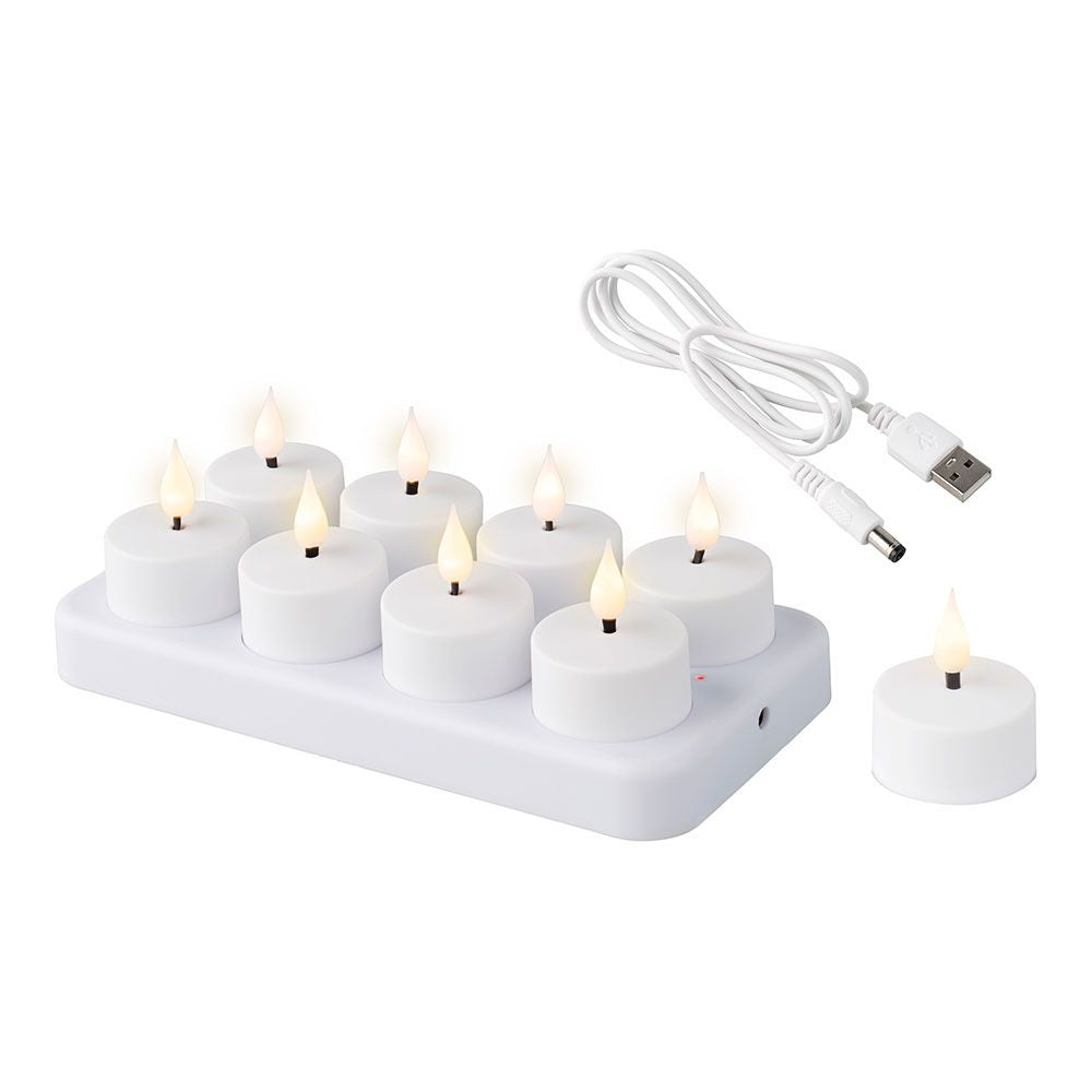 VELA LED RECARGABLE DE PLÁSTICO PARA INTERIOR, 8 uds