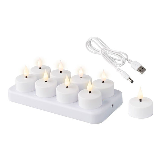 VELA LED RECARGABLE DE PLÁSTICO PARA INTERIOR, 8 uds