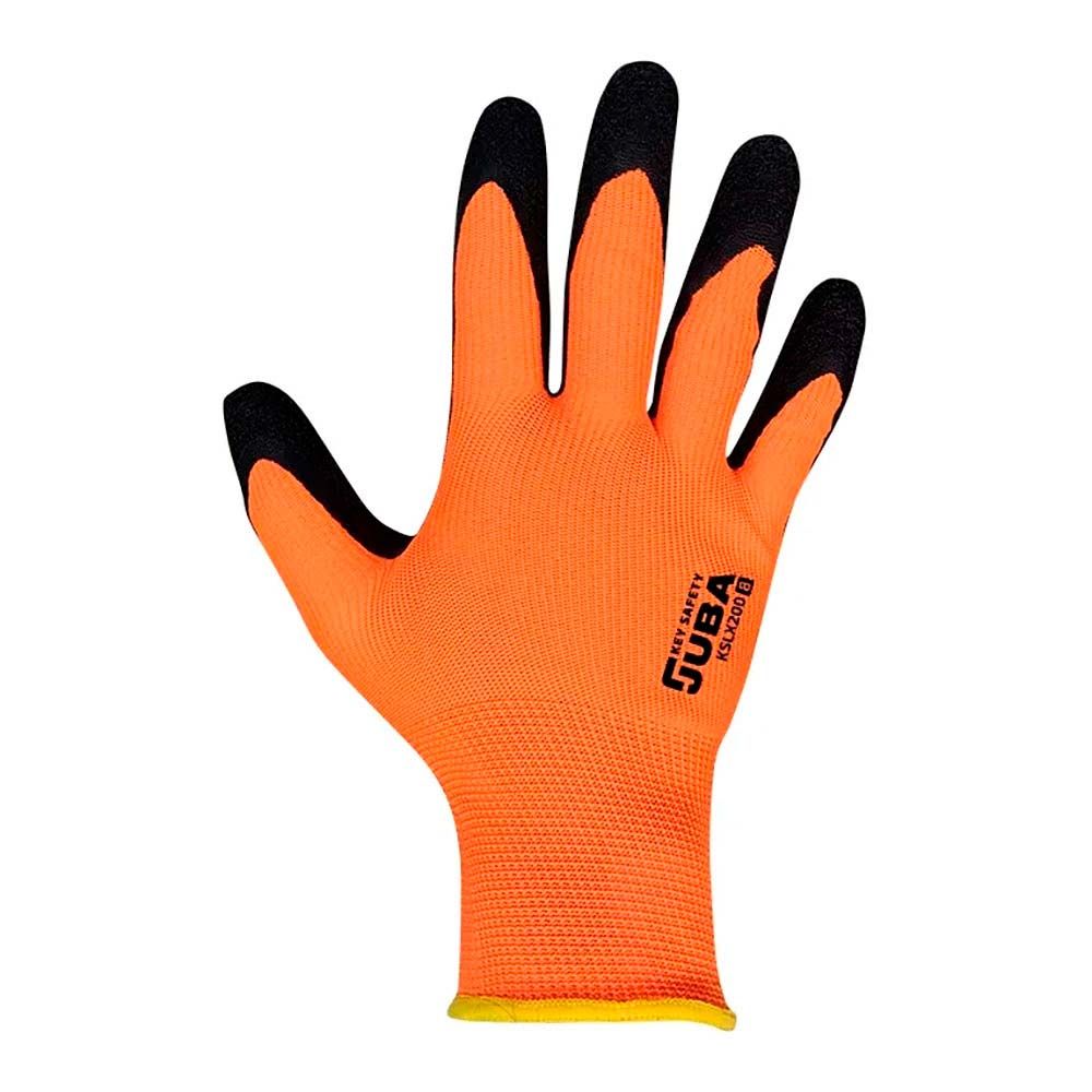 GUANTE POLIÉSTER CON PALMA LÁTEX RUGOSO, KEEP SAFE, NARANJA Y NEGRO, T-7 S