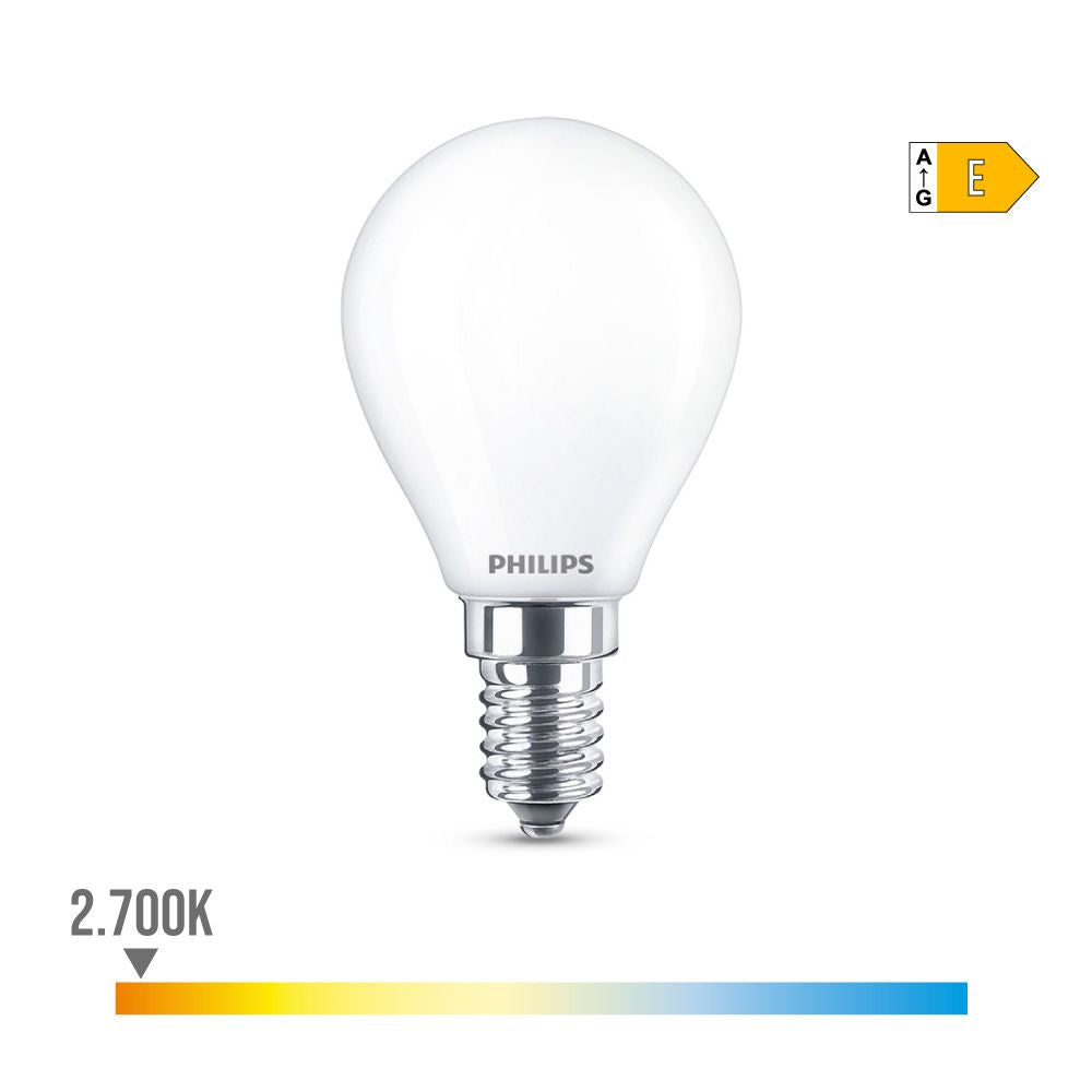 BOMBILLA ESFERICA LED E14 6,5 w 806 lm 2700 k LUZ CALIDA Ø4,5 x 8 cm