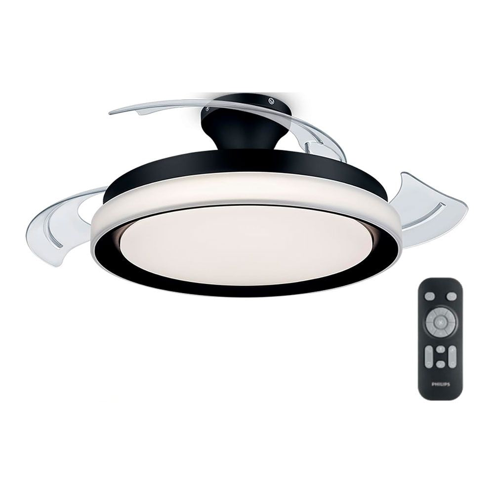 VENTILADOR DE TECHO DE LED MODELO BLISS. COLOR NEGRO. POTENCIA: 28 + 35 W ASPAS: Ø 106 cm CON MANDO A DISTANCIA