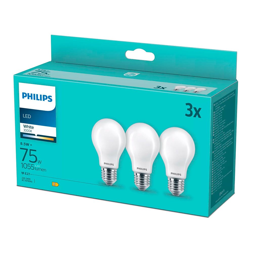 BOMBILLA LED DE FILAMENTO MATE; E27; 8,5 W (EQUIV. 75 W); 1055 lm; 3000 K; LUZ CÁLIDA, PACK 3 uds