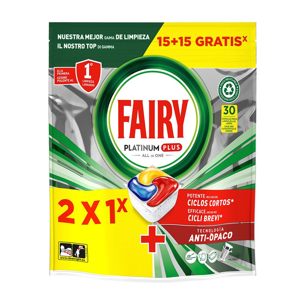 CAPSULAS LAVAVAJILLAS PLATINUM PLUS 15 + 15  uds