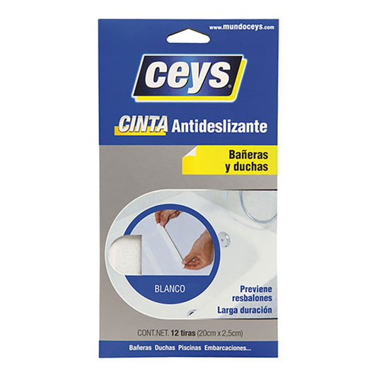 TIRAS ANTIDESLIZANTE BAÑERAS BLANCO 2,5 x 20 cm, 12 uds