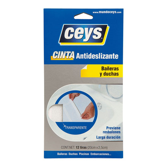 TIRAS ANTIDESLIZANTE BAÑERAS TRANSPARENTE 2,5 x 20 cm, 12 uds