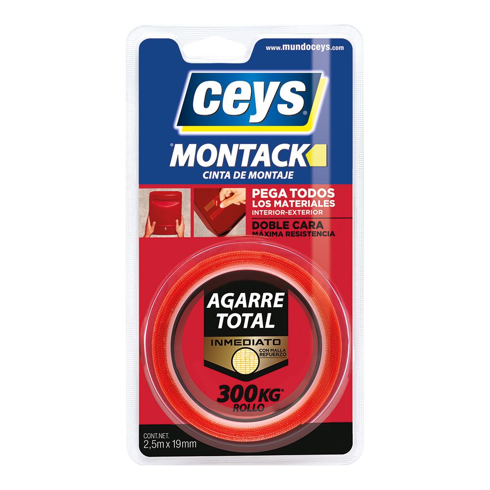 CINTA DOBLE CARA MONTACK AGARRE TOTAL 19 mm x 2,5 m, BLISTER