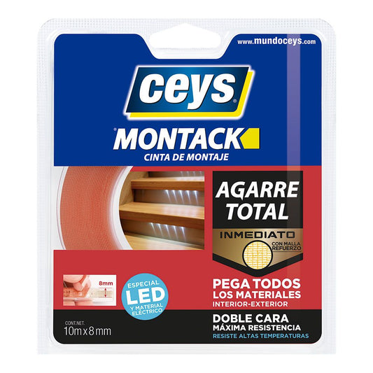 CINTA DOBLE CARA MONTACK AGARRE TOTAL ESPECIAL PARA LEDS 8 mm x 10 m, BLISTER