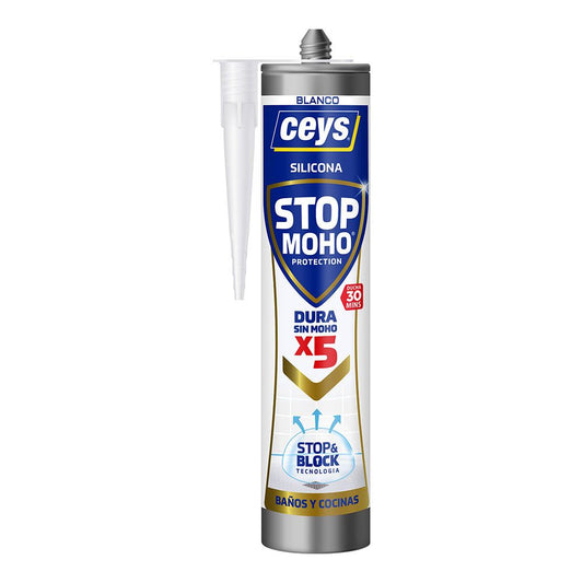 SILICONA STOP MOHO x5 BAÑOS Y COCINAS BLANCO 280 ml