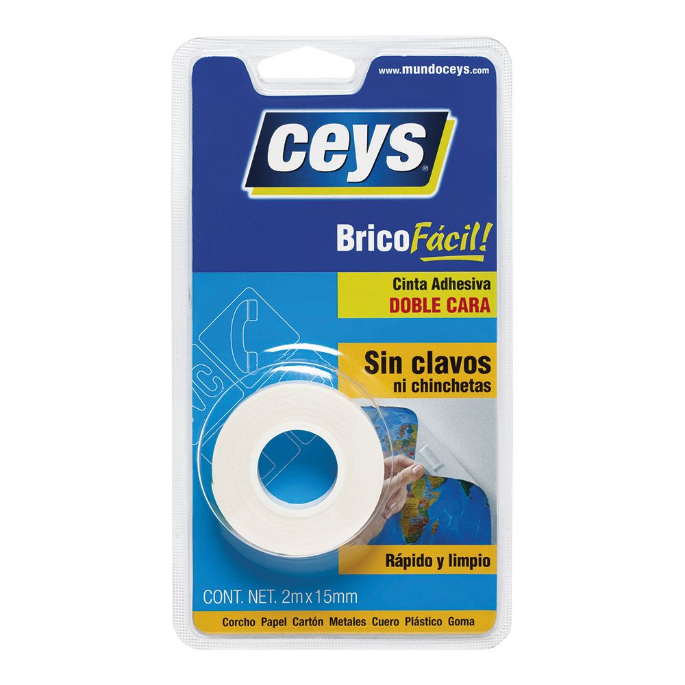 CINTA ADHESIVA DOBLE CARA BRICOFÁCIL 15 mm x 2 m
