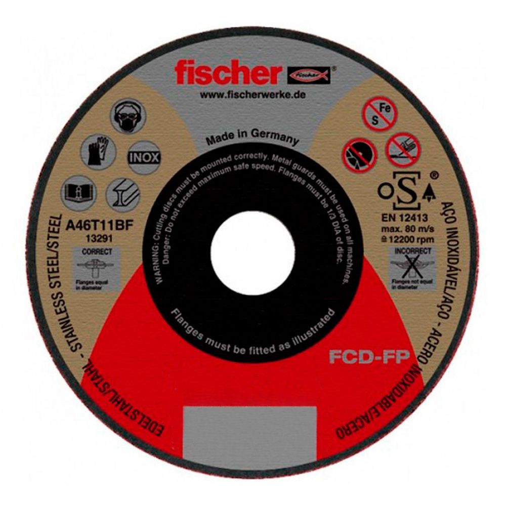 DISCO CORTE FCD FISCHER PERFORMANCE ACERO INOX Ø115 x 1,0 x 22,23 mm