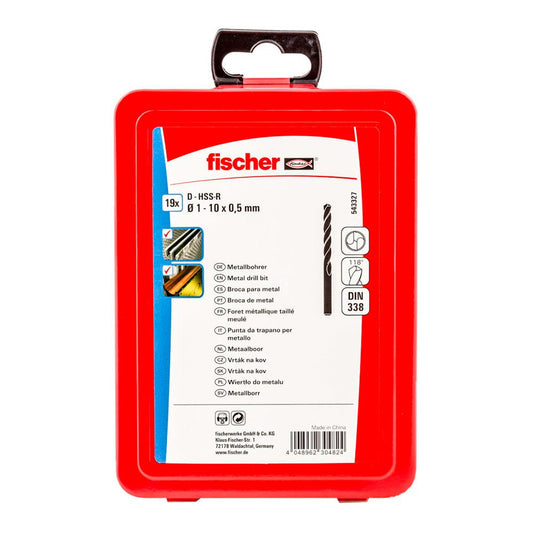 BROCA PARA METAL HSS-R DIN 338, JUEGO 19 PIEZAS, Ø1,00 - Ø10,00 mm