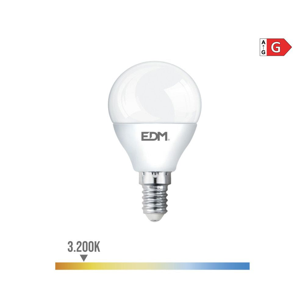 BOMBILLA ESFERICA LED E14 5 w 400 lm 3200 k LUZ CALIDA Ø4,5 x 8 cm