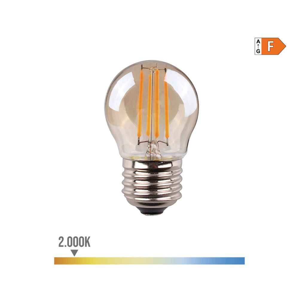 BOMBILLA ESFERICA CON FILAMENTO DE LED, CRISTAL VINTAGE E27 4,5W 400 lm 2000K LUZ CALIDA Ø4,5 x 7,8 cm