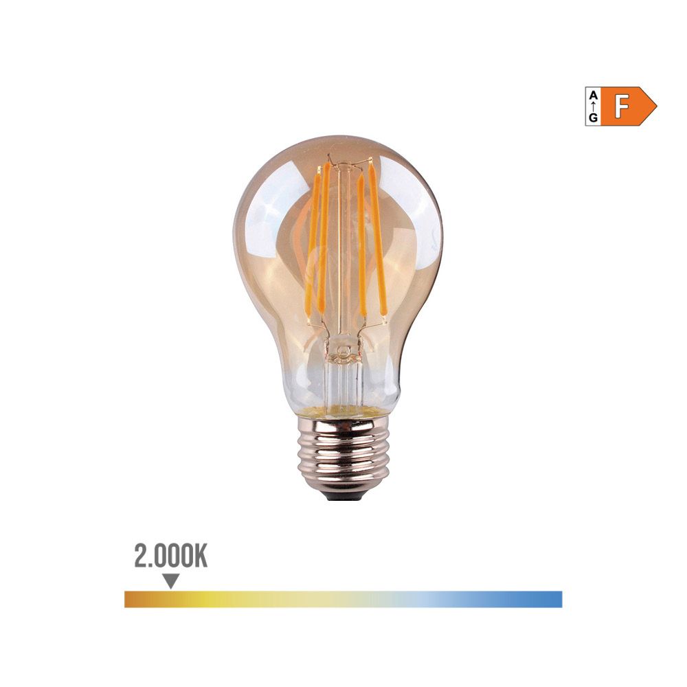 BOMBILLA STANDARD CON FILAMENTO DE LED, CRISTAL VINTAGE E27 6 W 560 lm 2000 K LUZ CALIDA Ø6 x 10,6 cm