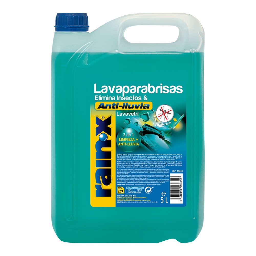 LÍQUIDO LAVAPARABRISAS ELIMINADOR DE INSECTOS Y ANTI - LLUVIA 5 l