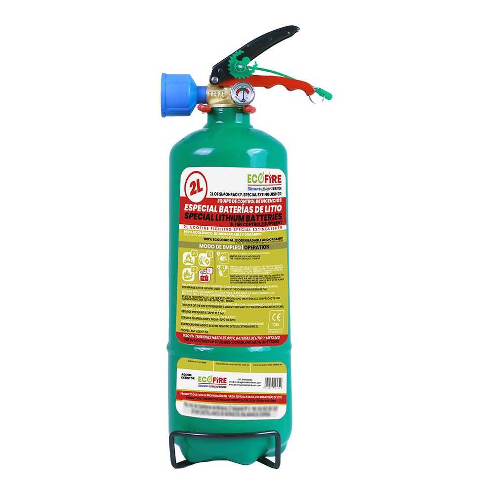 EXTINTOR ESPECIAL PARA BATERÍAS DE LITIO 2 l, VERDE + SOPORTE